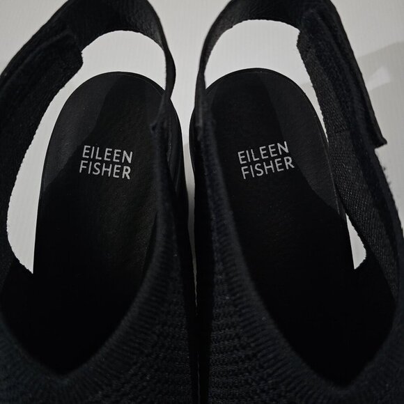 NEW Eileen Fisher Cue Sandal 11 Black Stretch Knit Slingback Chunky Platform - Picture 8 of 13